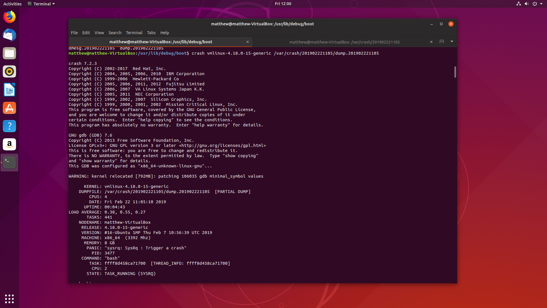 Linux crash. Дамп ядра Linux это. Kernel Panic VIRTUALBOX. Ubuntu 18.10. Запущенная виртуальная машина на основе Ubuntu 18.04.